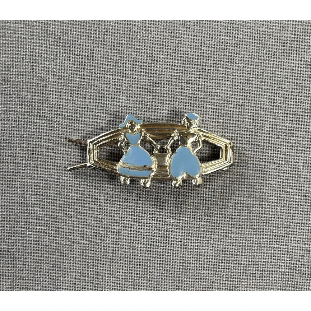 vintage 1940s Silver- tone Enamel Dutch boy and girl barrette 1.5